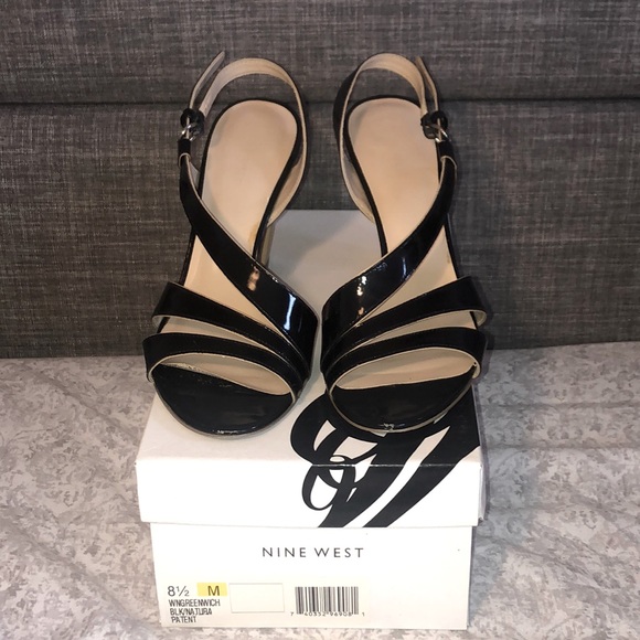 Nine West Black Patent Greenwich Heels, Size 8.5 - Picture 1 of 13